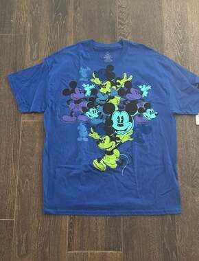 Disney Parks Mickey Mouse Multi-Color Graphic Blue T-Shirt Size 2XL.  SKU 0002